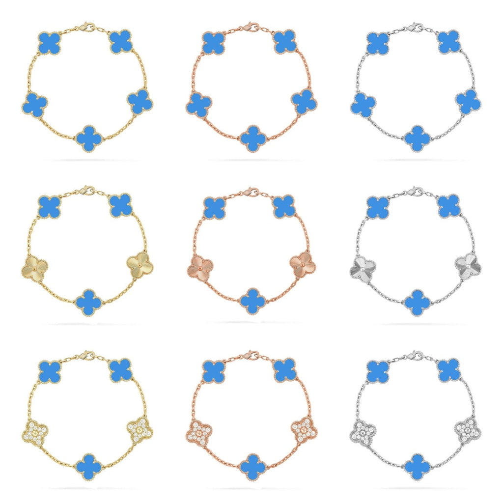 [LUXE JEWELRY] CLOVER 5 MOTIF BLUE AGATE BRACELET COLLECTION