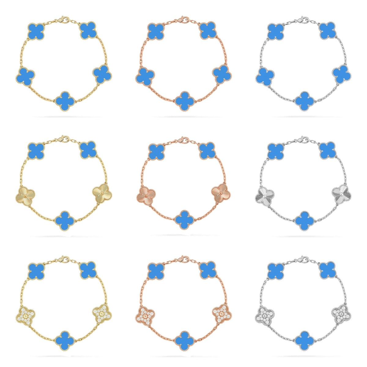 [LUXE JEWELRY] CLOVER 5 MOTIF BLUE AGATE BRACELET COLLECTION