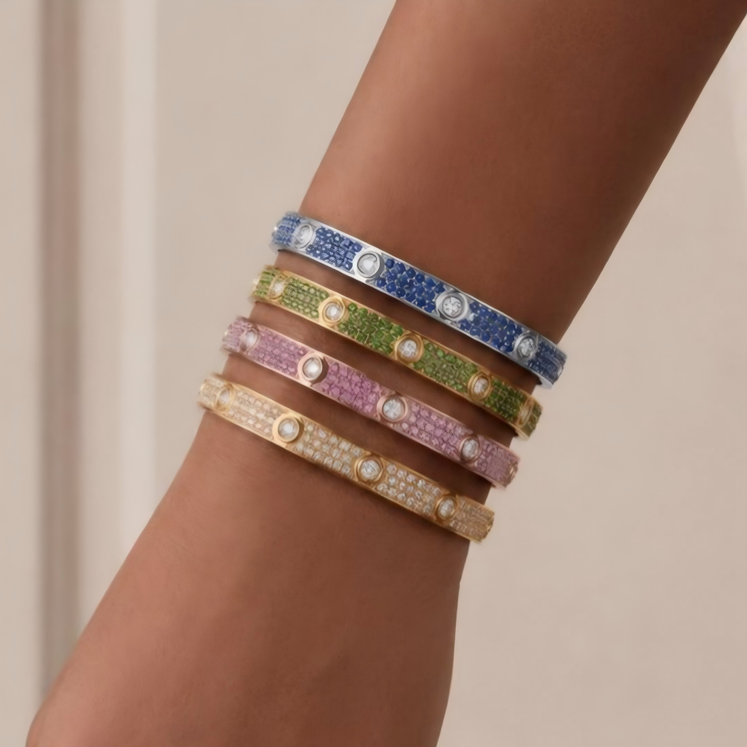 [LUXE JEWELRY]2026 PAVE GEMSTONE LOVE BRACELET 6.1MM 10 DIAMONDS