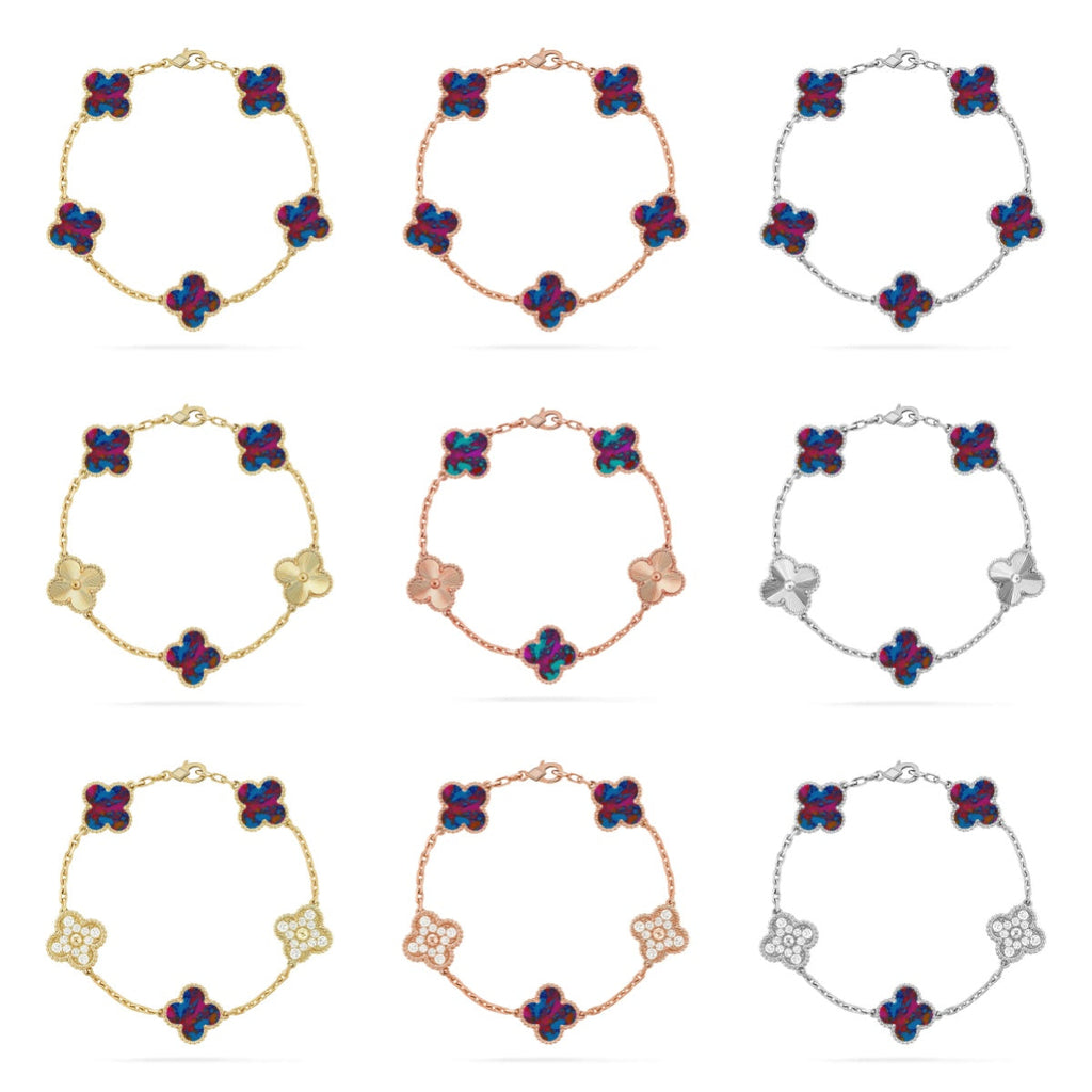 [LUXE JEWELRY]CLOVER 5 MOTIF COLOR GEMSTONES BRACELET COLLECTION
