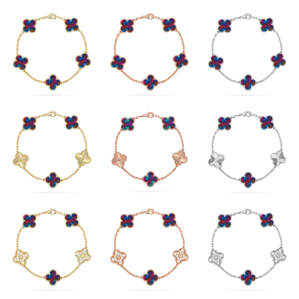 [LUXE JEWELRY]CLOVER 5 MOTIF COLOR GEMSTONES BRACELET COLLECTION