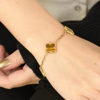 [LUXE JEWELRY] CLOVER 5 MOTIFS TIGER EYE BRACELET COLLECTION