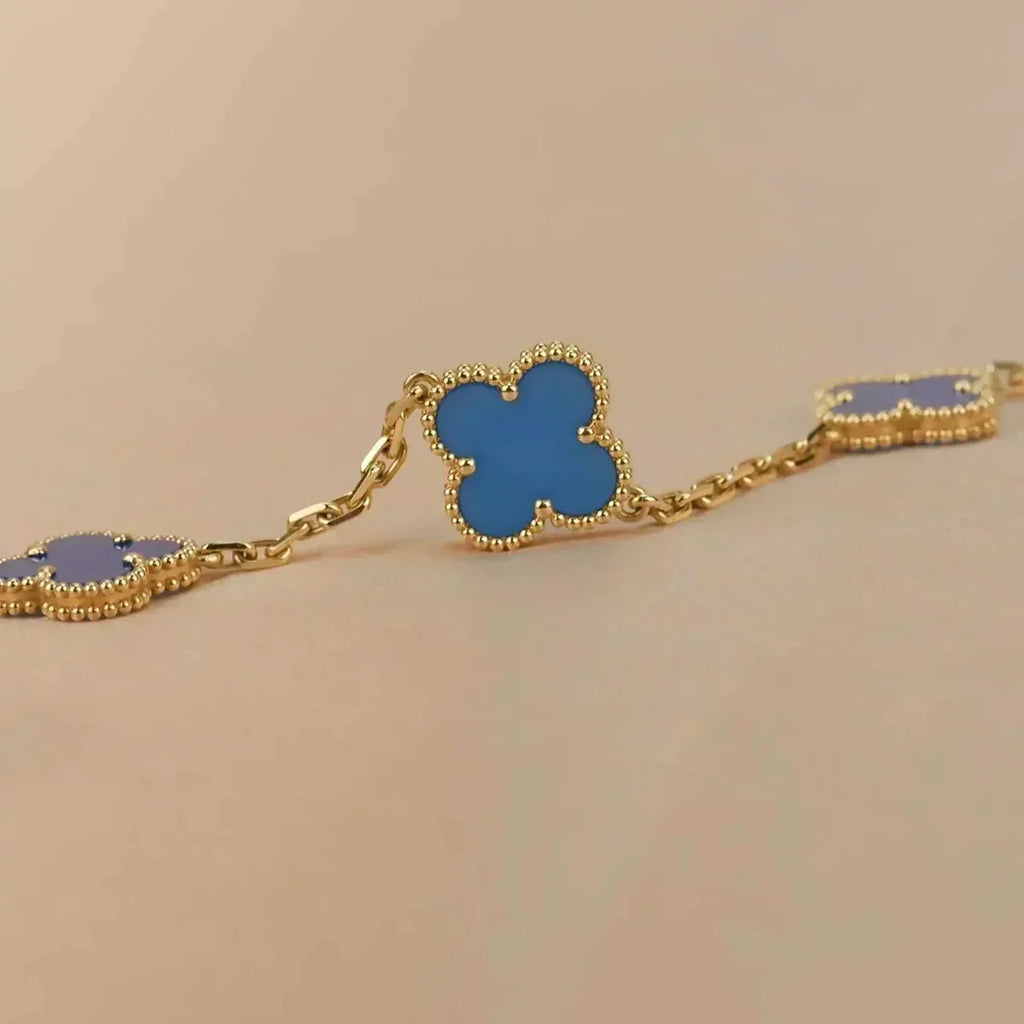 [LUXE JEWELRY] CLOVER 5 MOTIF BLUE AGATE BRACELET COLLECTION