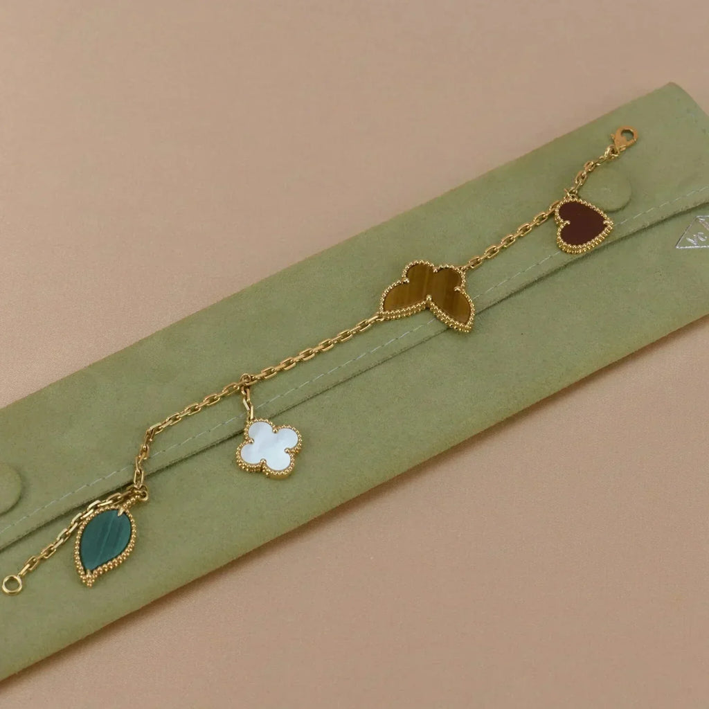 [LUXE JEWELRY]LUCKY SPRING 5 MOTIF GOLD BRACELET