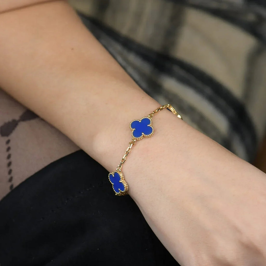 [LUXE JEWELRY] CLOVER 5 MOTIF BLUE AGATE BRACELET COLLECTION