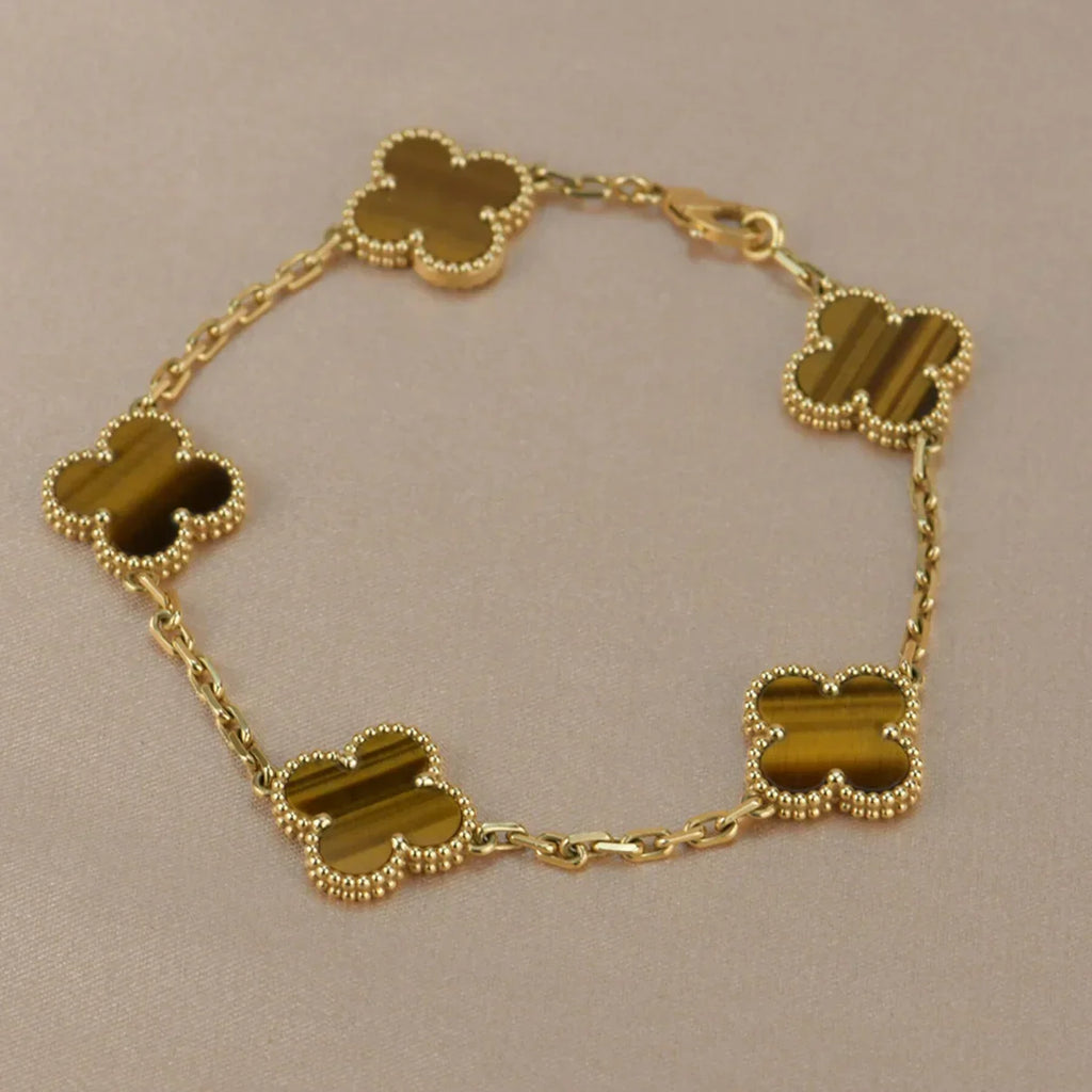 [LUXE JEWELRY] CLOVER 5 MOTIFS TIGER EYE BRACELET COLLECTION