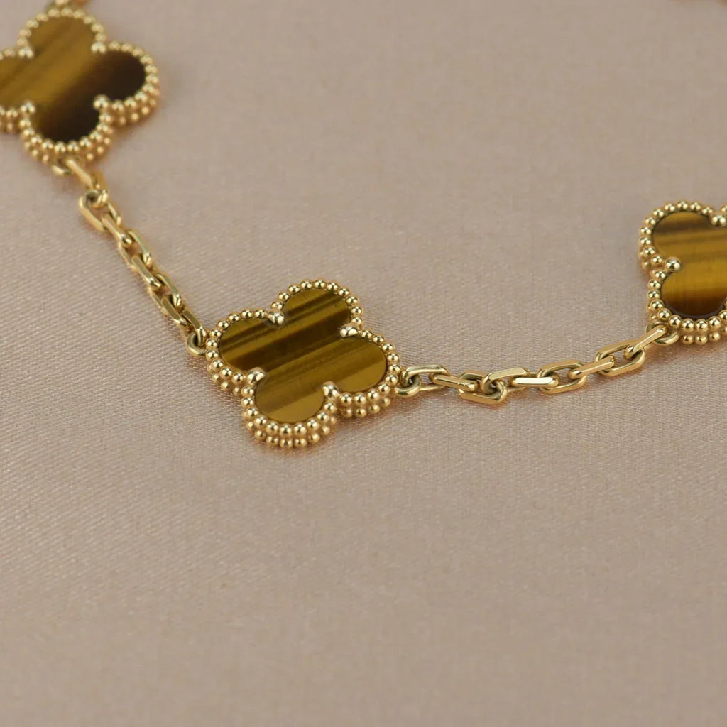 [LUXE JEWELRY] CLOVER 5 MOTIFS TIGER EYE BRACELET COLLECTION