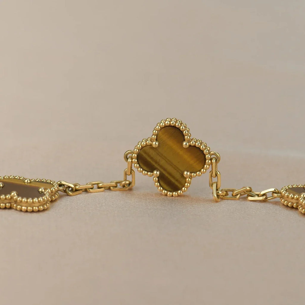 [LUXE JEWELRY] CLOVER 5 MOTIFS TIGER EYE BRACELET COLLECTION