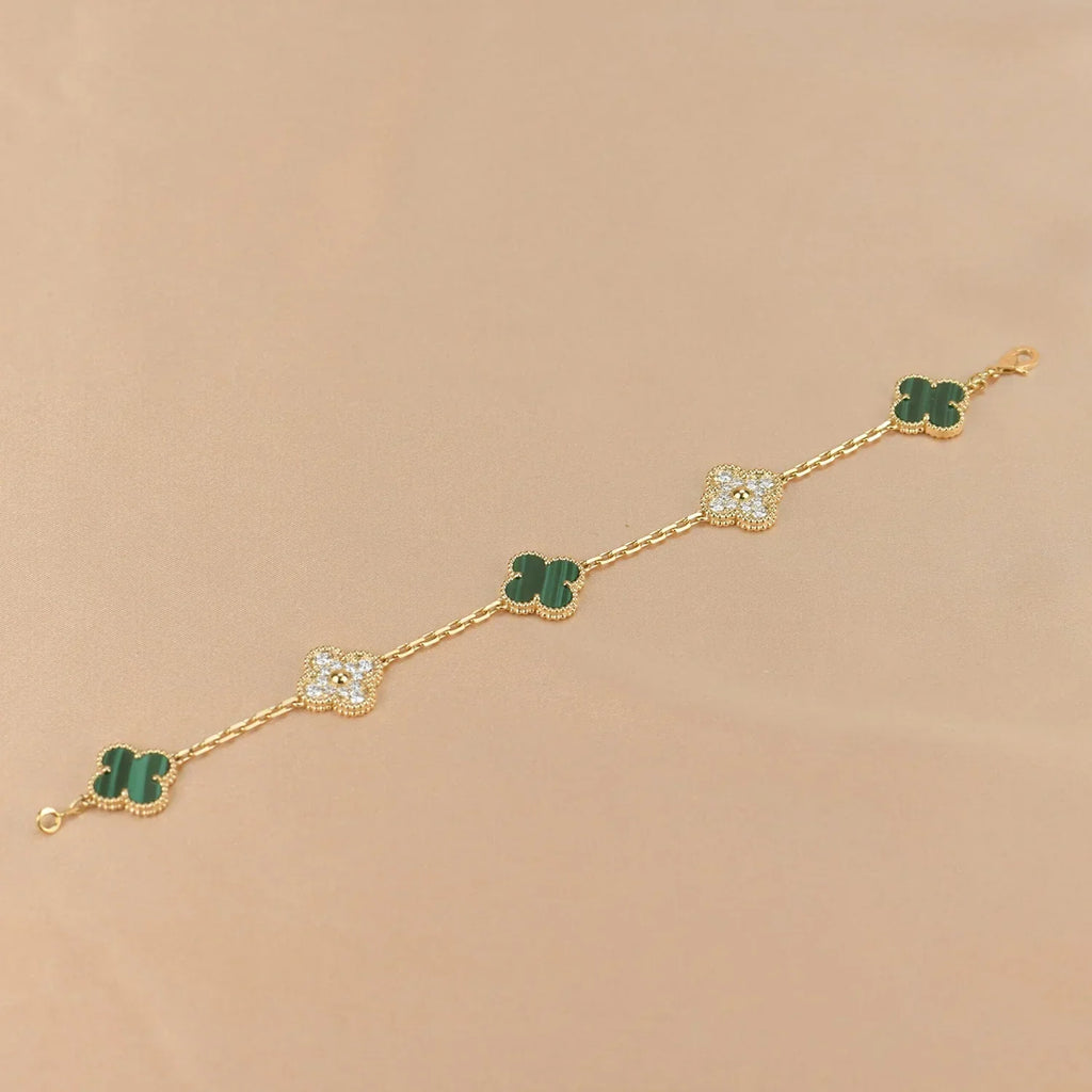 [LUXE JEWELRY] CLOVER 5 MOTIF MALACHITE BRACELET COLLECTION
