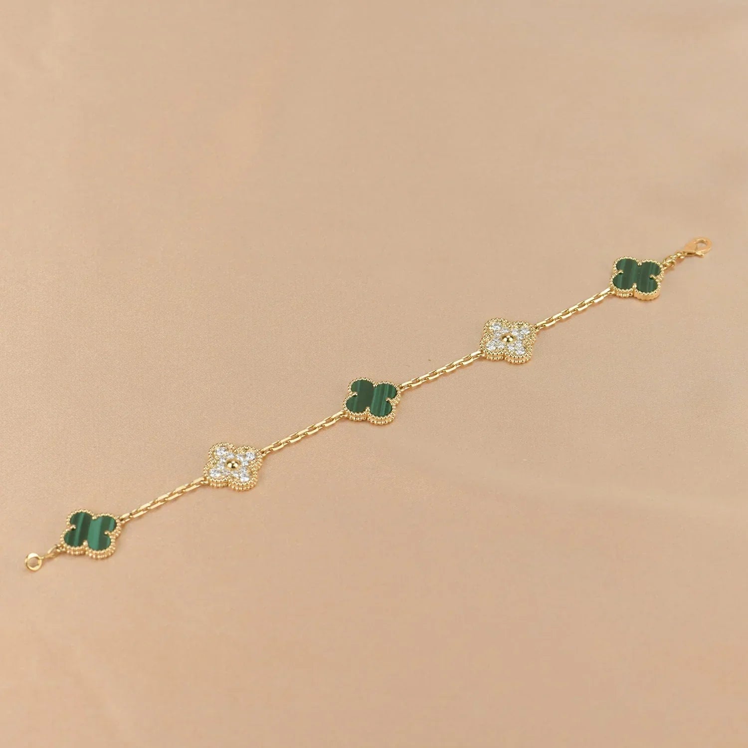 [LUXE JEWELRY] CLOVER 5 MOTIF MALACHITE BRACELET COLLECTION