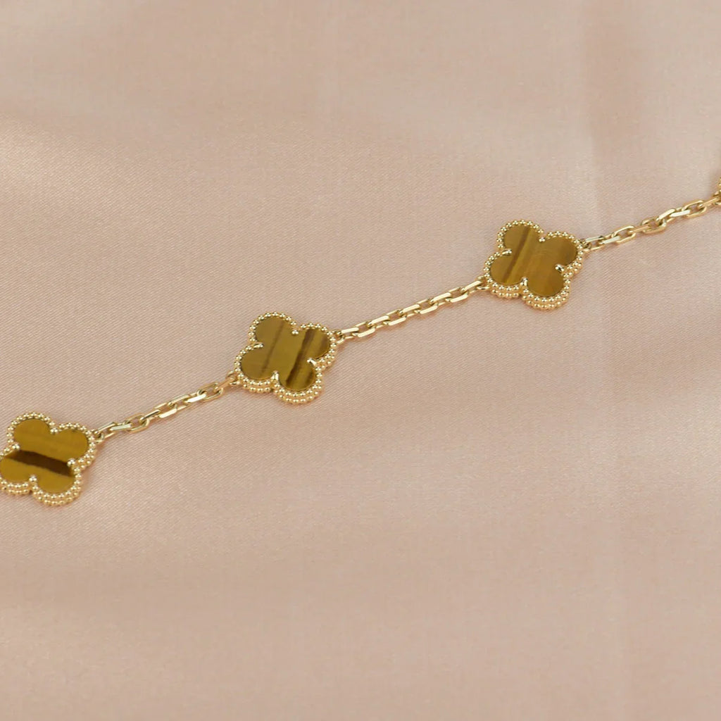 [Luxe] CLOVER 5 MOTIFS TIGER EYE BRACELET COLLECTION