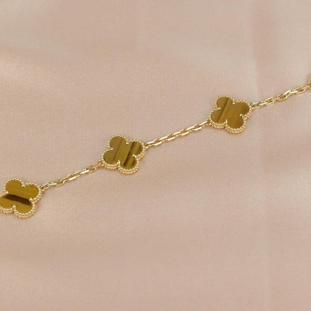 [LUXE JEWELRY] CLOVER 5 MOTIFS TIGER EYE BRACELET COLLECTION
