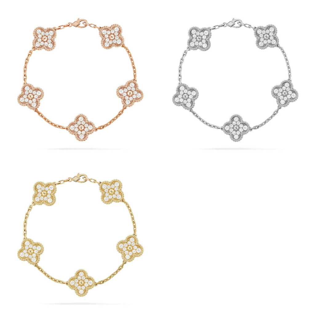 [LUXE JEWELRY] CLOVER 5 MOTIF FULL DIAMOND BRACELET COLLECTION