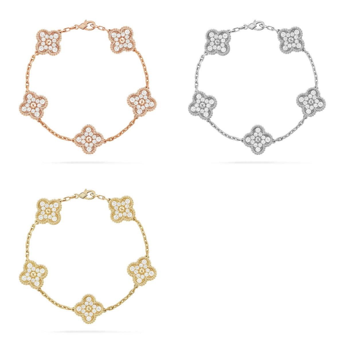 [LUXE JEWELRY] CLOVER 5 MOTIF FULL DIAMOND BRACELET COLLECTION