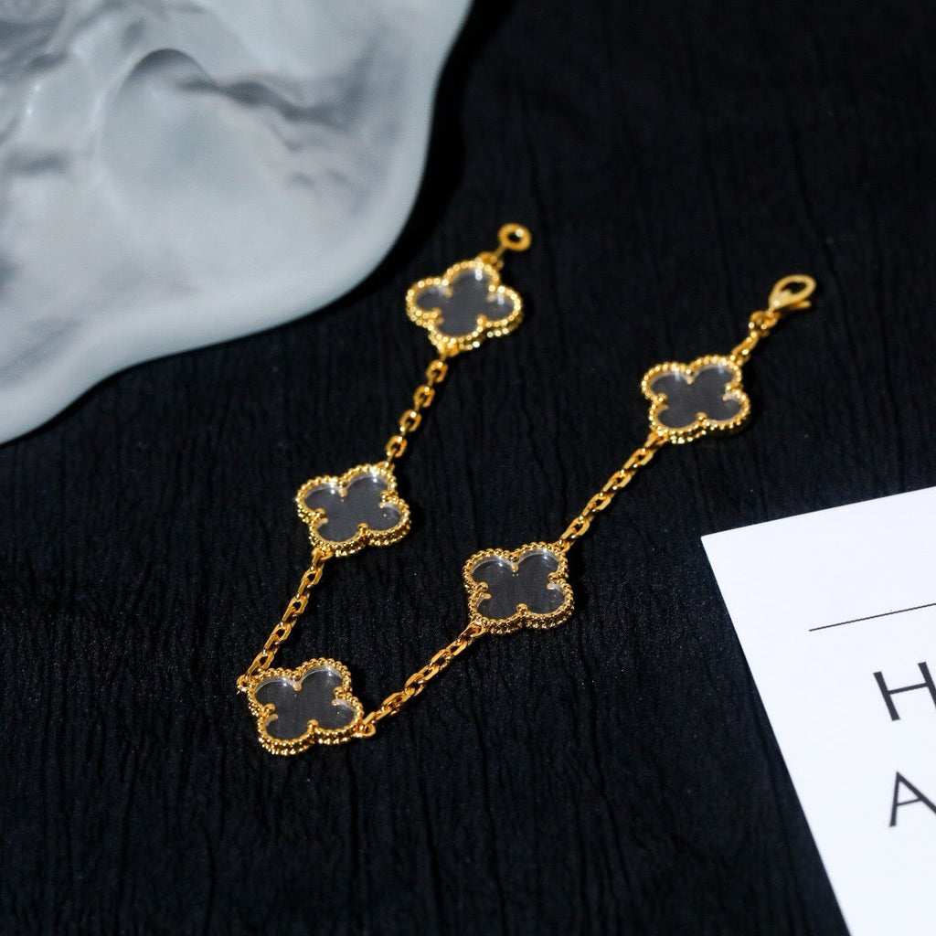 [LUXE JEWELRY]CLOVER 5 MOTIF ROCK CRYSTAL BRACELET
