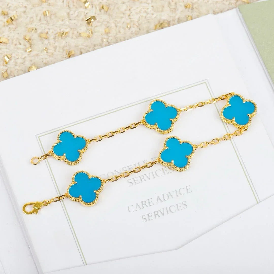 [LUXE JEWELRY] CLOVER 5 MOTIF TURQUOISE BRACELET COLLECTION