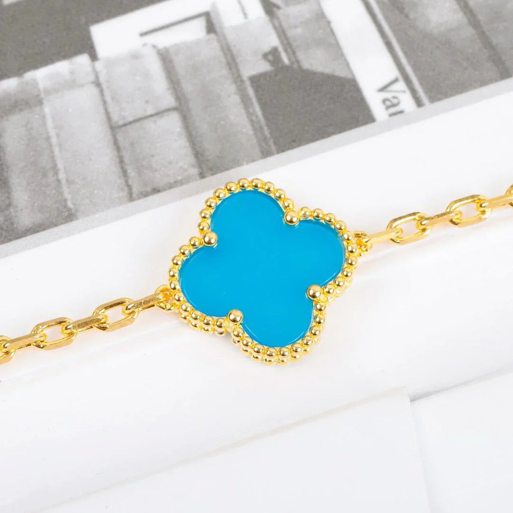 [LUXE JEWELRY] CLOVER 5 MOTIF TURQUOISE BRACELET COLLECTION