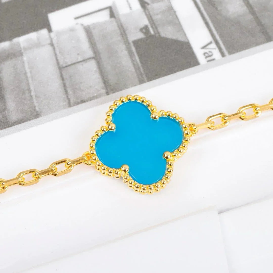 [LUXE JEWELRY] CLOVER 5 MOTIF TURQUOISE BRACELET COLLECTION