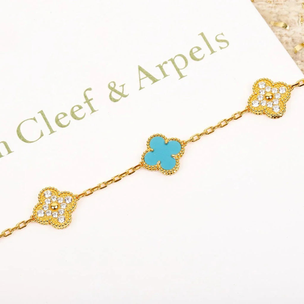 [LUXE JEWELRY] CLOVER 5 MOTIF TURQUOISE BRACELET COLLECTION