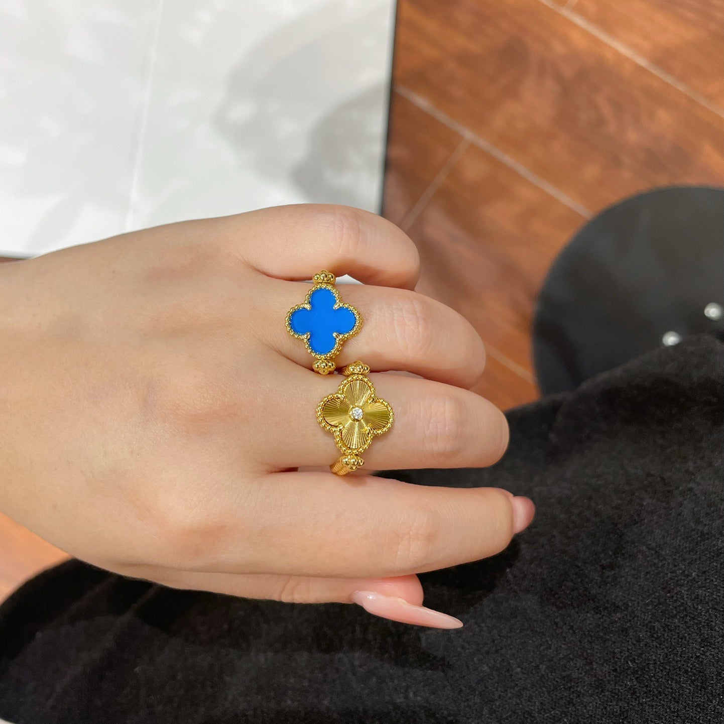 [LUXE JEWELRY]CLOVER RIVERSIBLE RING GOLD COLLECTION