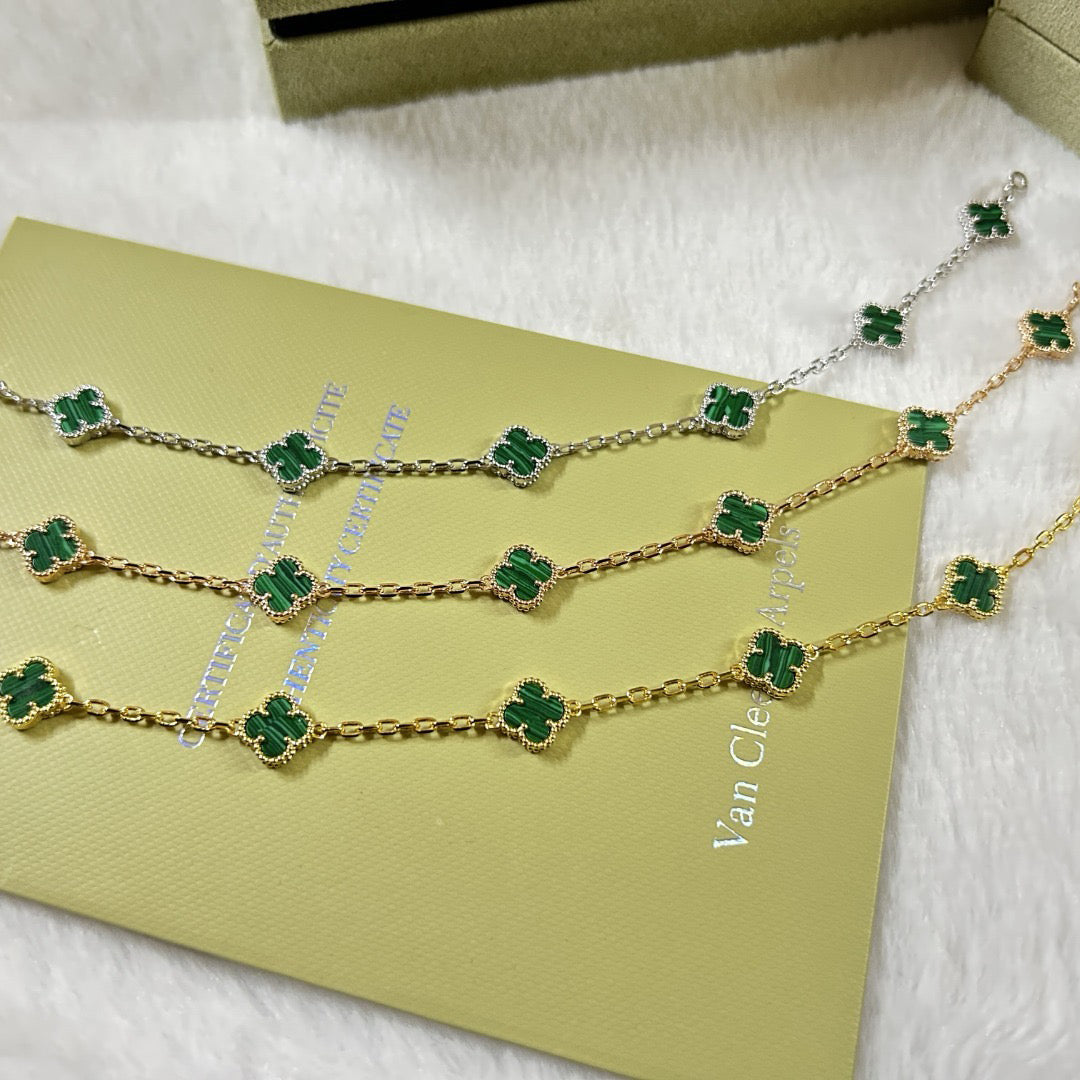 [LUXE JEWELRY]CLOVER 6 MOTIF MALACHITE BRACELET