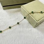 [LUXE JEWELRY]CLOVER 6 MOTIF MALACHITE BRACELET
