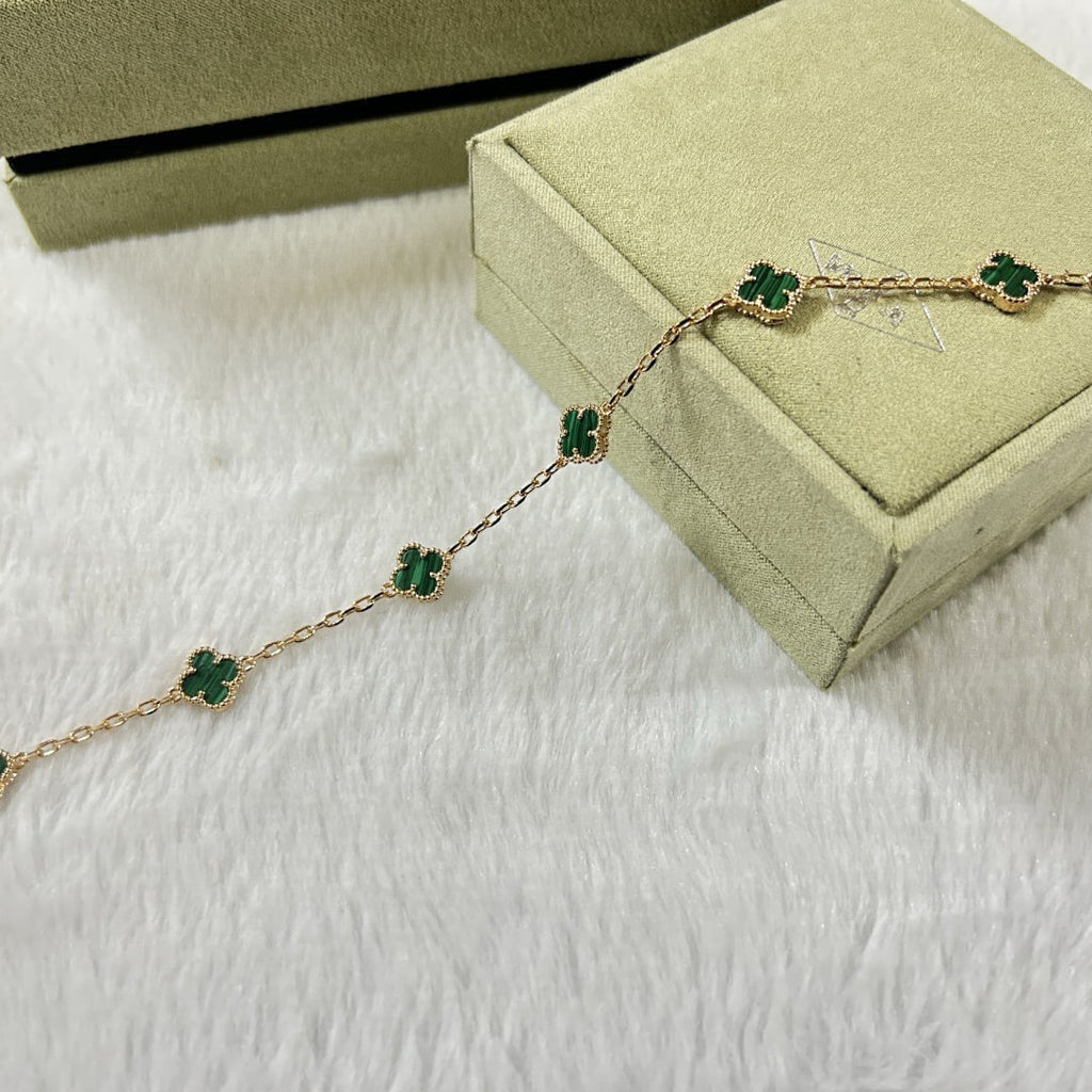 [LUXE JEWELRY]CLOVER 6 MOTIF MALACHITE BRACELET