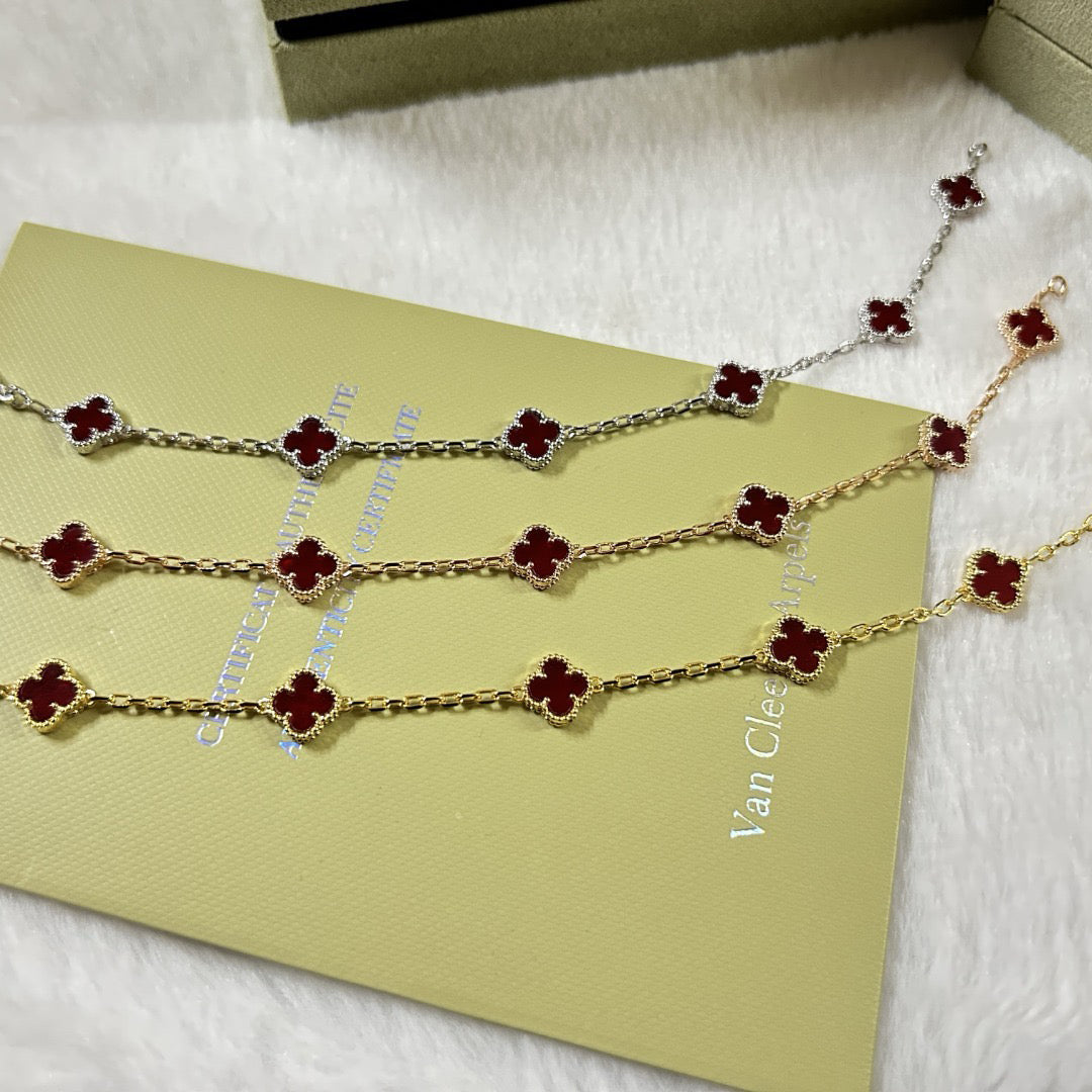 [LUXE JEWELRY]CLOVER 6 MOTIF RED AGATE BRACELET