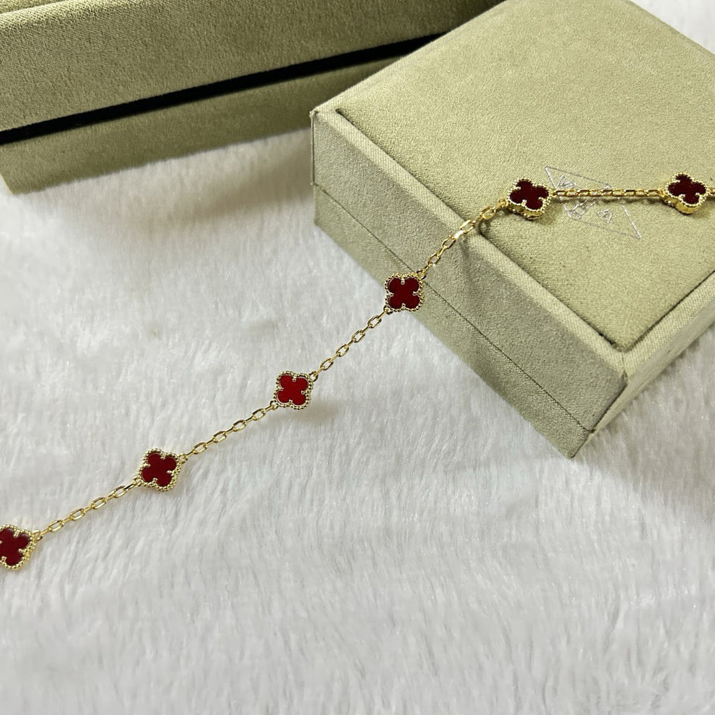 [LUXE JEWELRY]CLOVER 6 MOTIF RED AGATE BRACELET