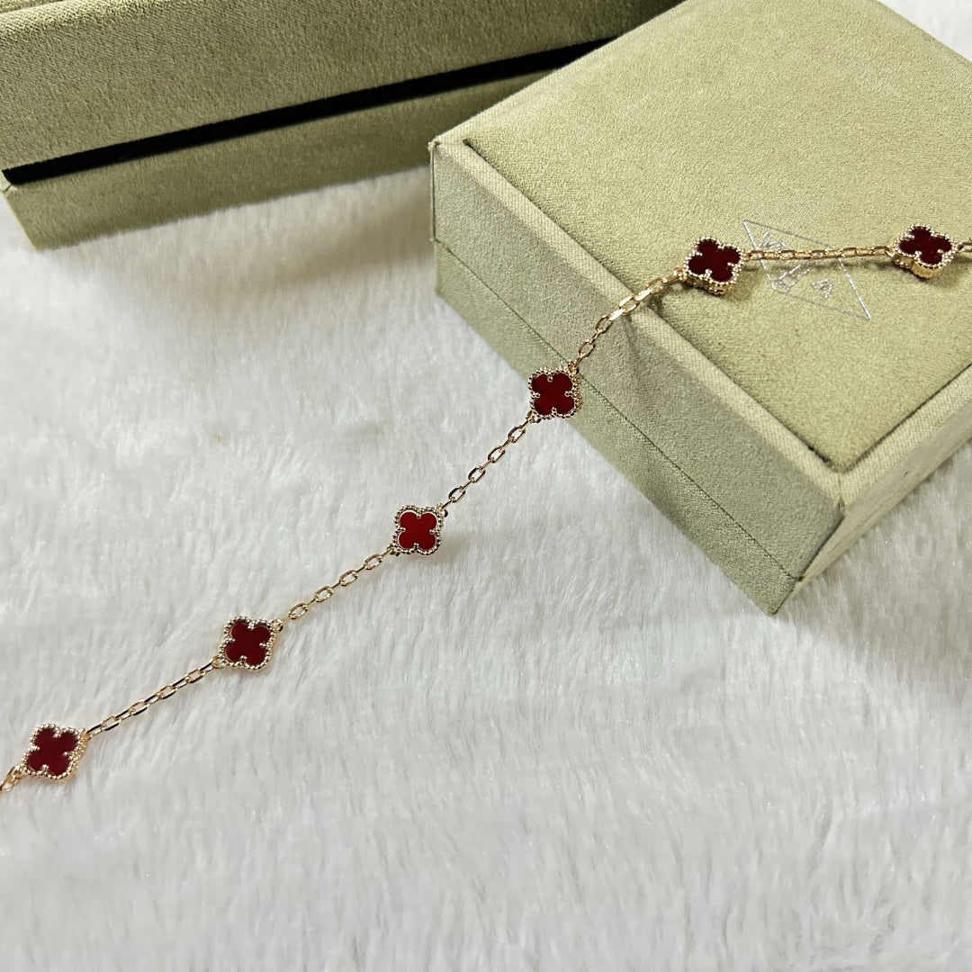 [LUXE JEWELRY]CLOVER 6 MOTIF RED AGATE BRACELET