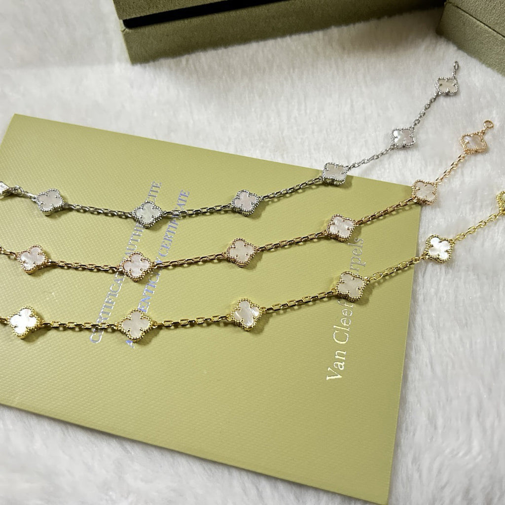 [LUXE JEWELRY]CLOVER 6 MOTIF WHITE MOP BRACELET