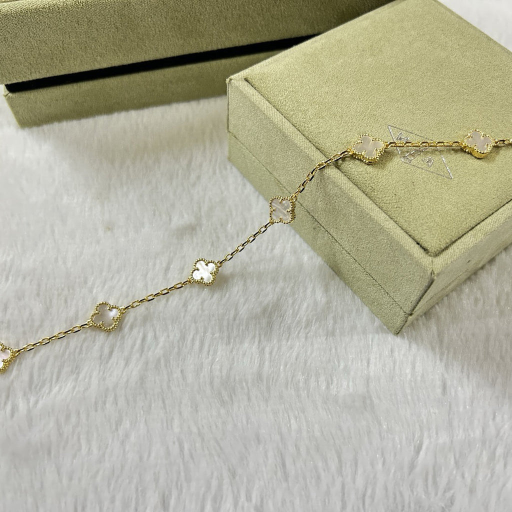 [LUXE JEWELRY]CLOVER 6 MOTIF WHITE MOP BRACELET