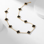 [LUXE JEWELRY]CLOVER 10 MOTIFS ONYX NECKLACE