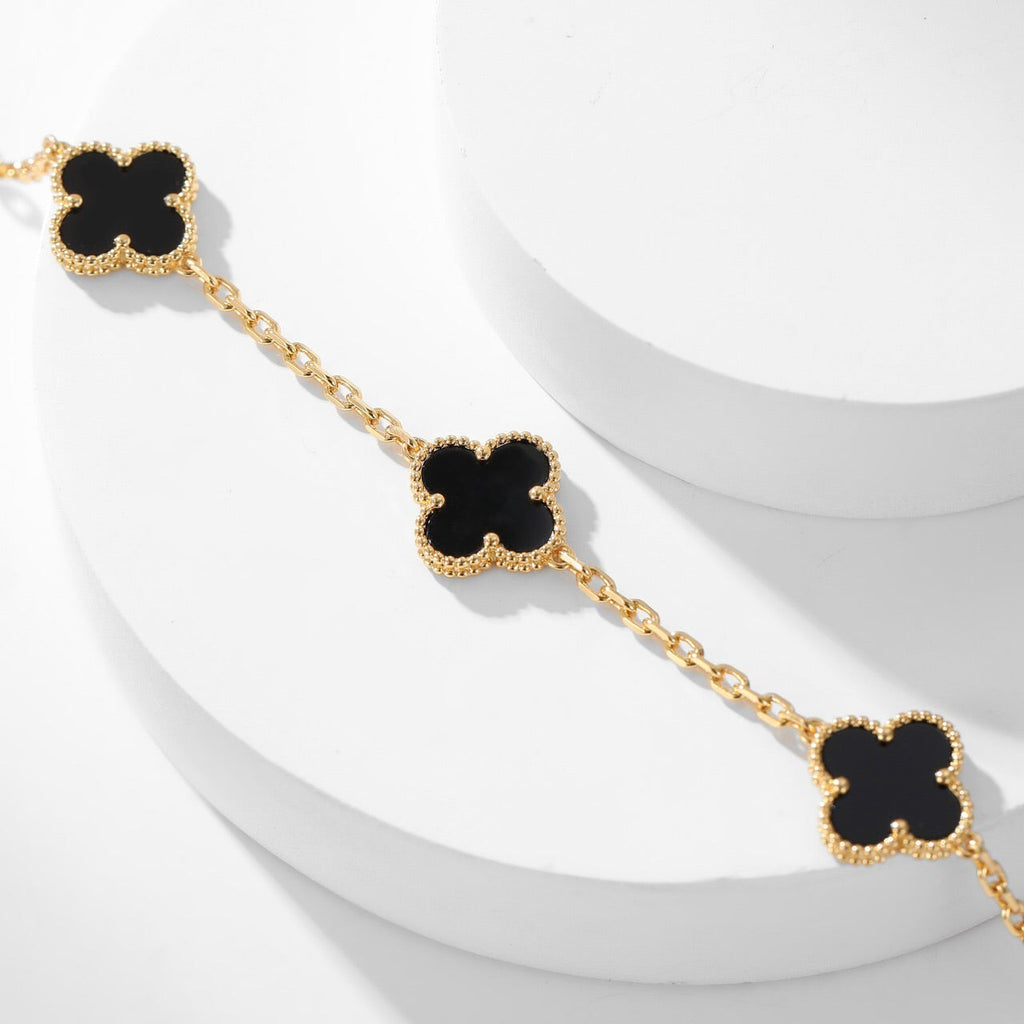 [LUXE JEWELRY]CLOVER 10 MOTIFS ONYX NECKLACE