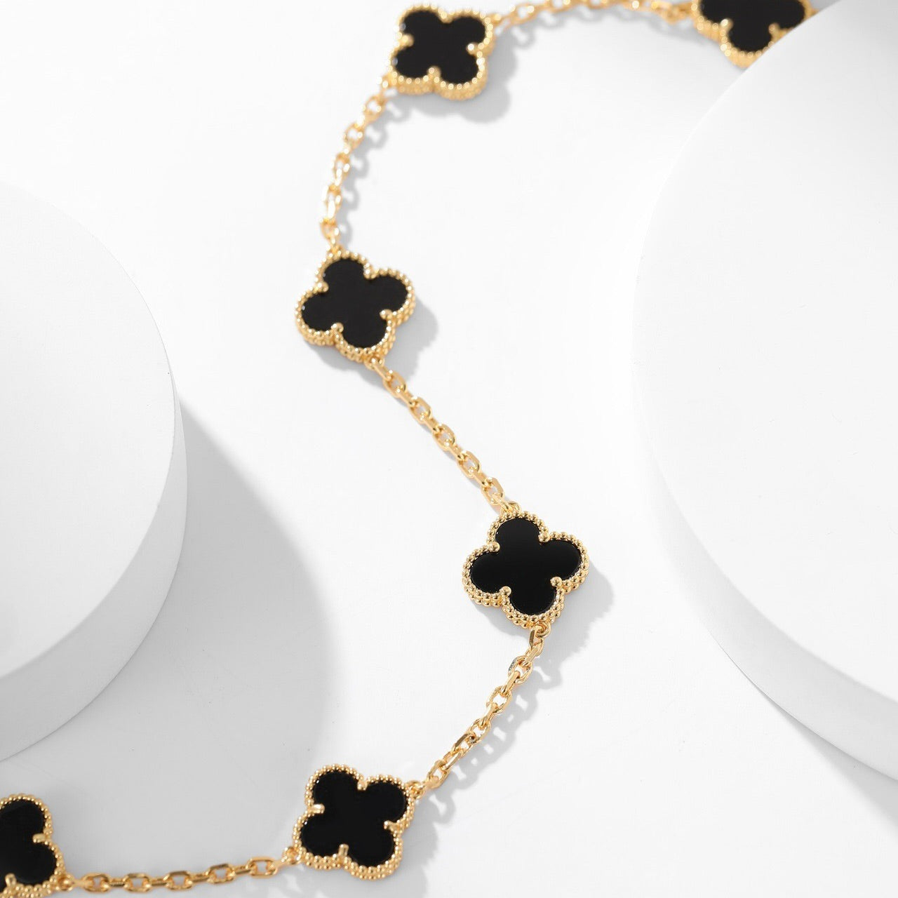 [LUXE JEWELRY]CLOVER 10 MOTIFS ONYX NECKLACE