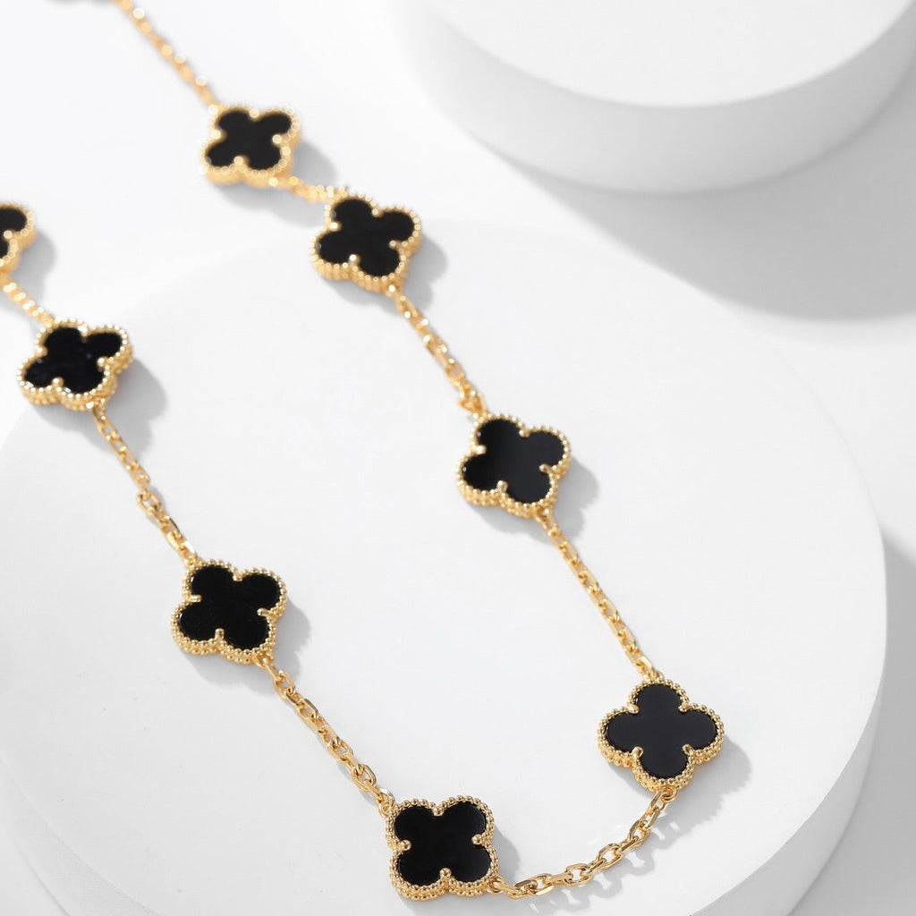 [LUXE JEWELRY]CLOVER 10 MOTIFS ONYX NECKLACE