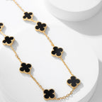 [LUXE JEWELRY]CLOVER 10 MOTIFS ONYX NECKLACE