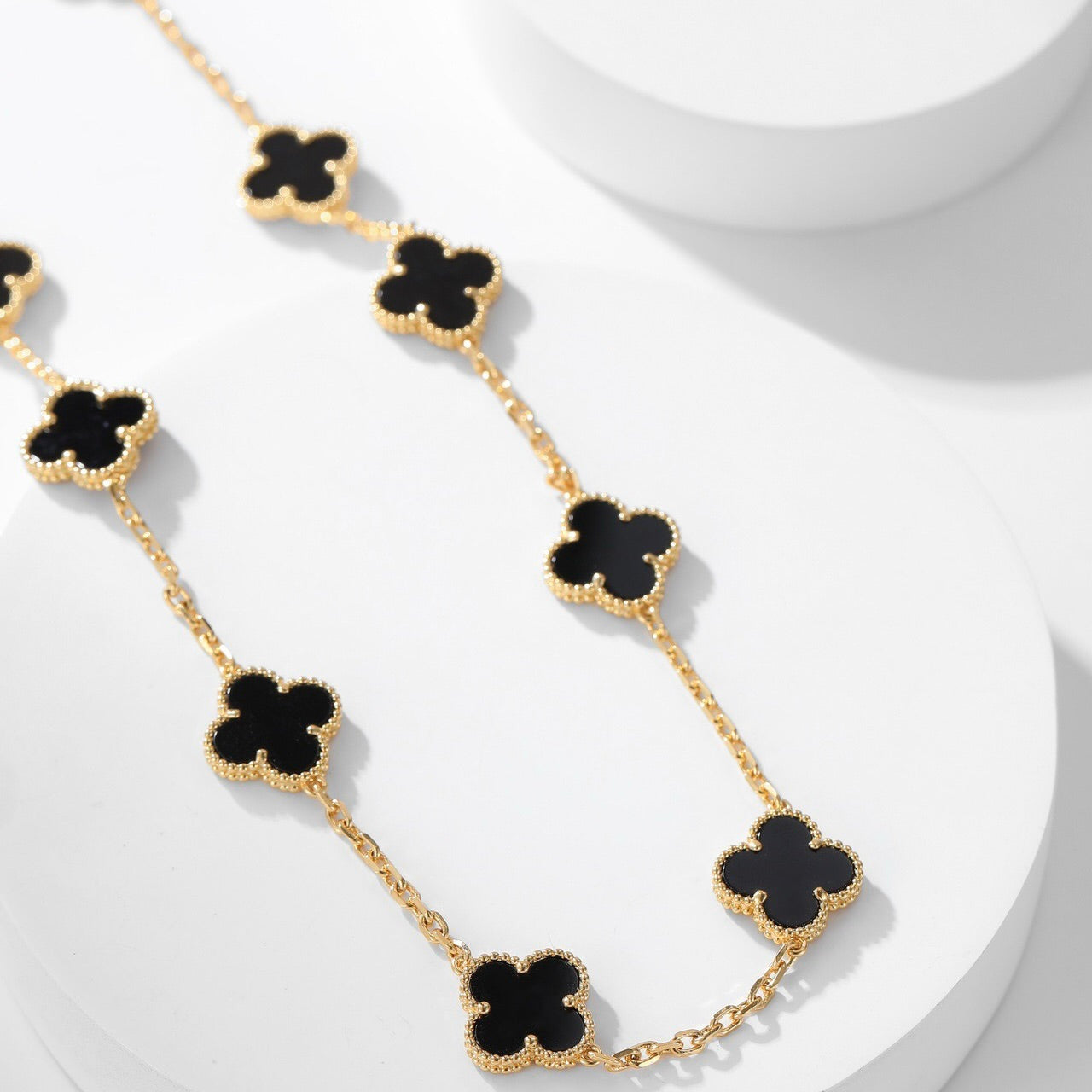 [LUXE JEWELRY]CLOVER 10 MOTIFS ONYX NECKLACE