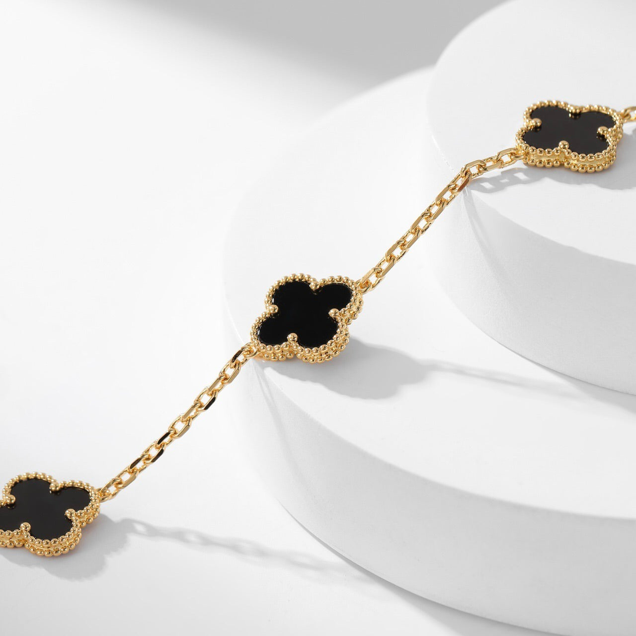 [LUXE JEWELRY]CLOVER 10 MOTIFS ONYX NECKLACE