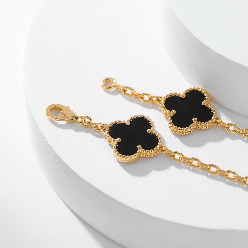 [LUXE JEWELRY]CLOVER 10 MOTIFS ONYX NECKLACE