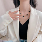 [LUXE JEWELRY]CLOVER 10 MOTIFS ONYX NECKLACE