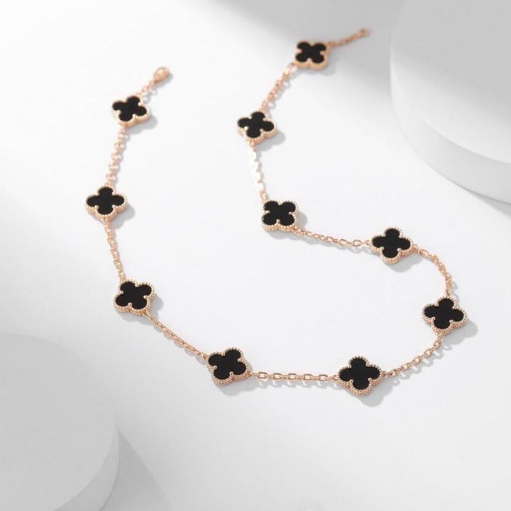 [LUXE JEWELRY]CLOVER 10 MOTIFS ONYX NECKLACE