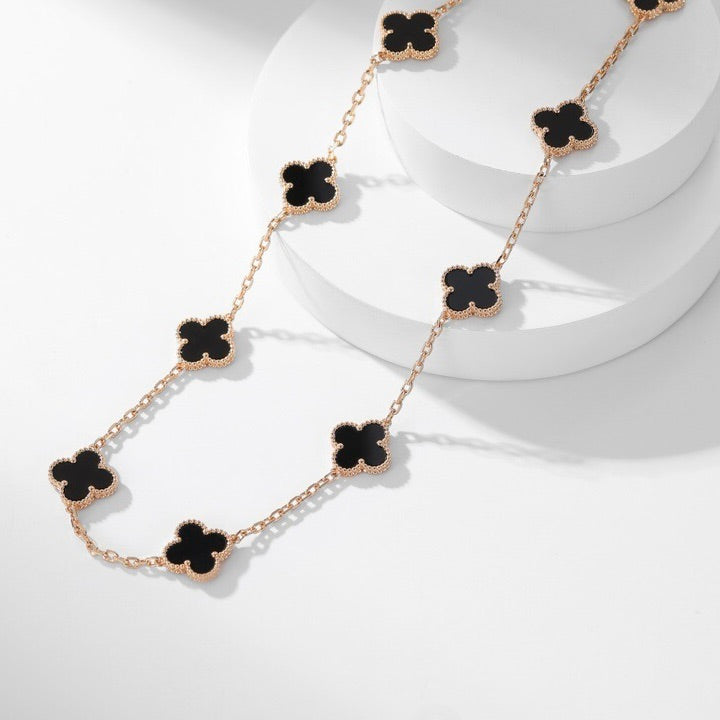 [LUXE JEWELRY]CLOVER 10 MOTIFS ONYX NECKLACE