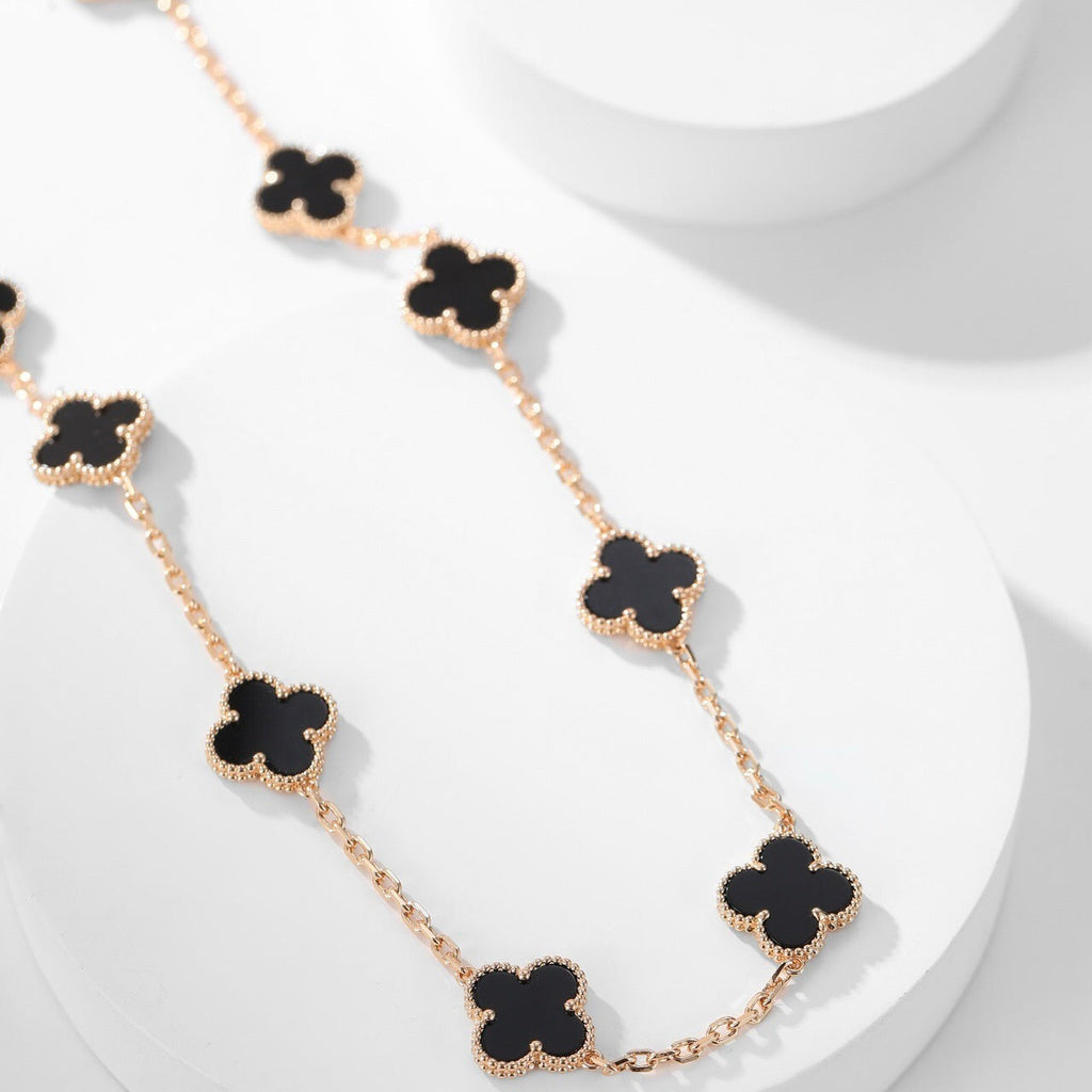 [LUXE JEWELRY]CLOVER 10 MOTIFS ONYX NECKLACE