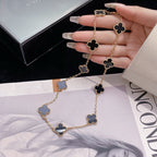 [LUXE JEWELRY]CLOVER 10 MOTIFS ONYX NECKLACE