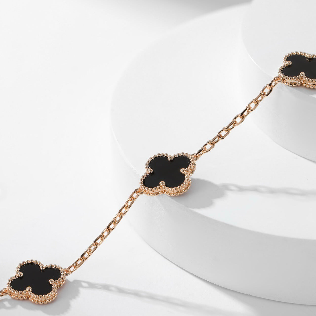 [LUXE JEWELRY]CLOVER 10 MOTIFS ONYX NECKLACE