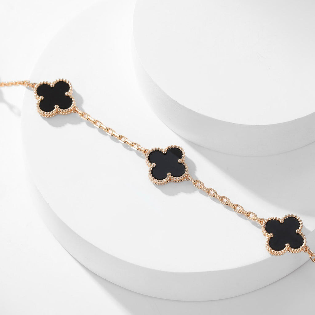 [LUXE JEWELRY]CLOVER 10 MOTIFS ONYX NECKLACE