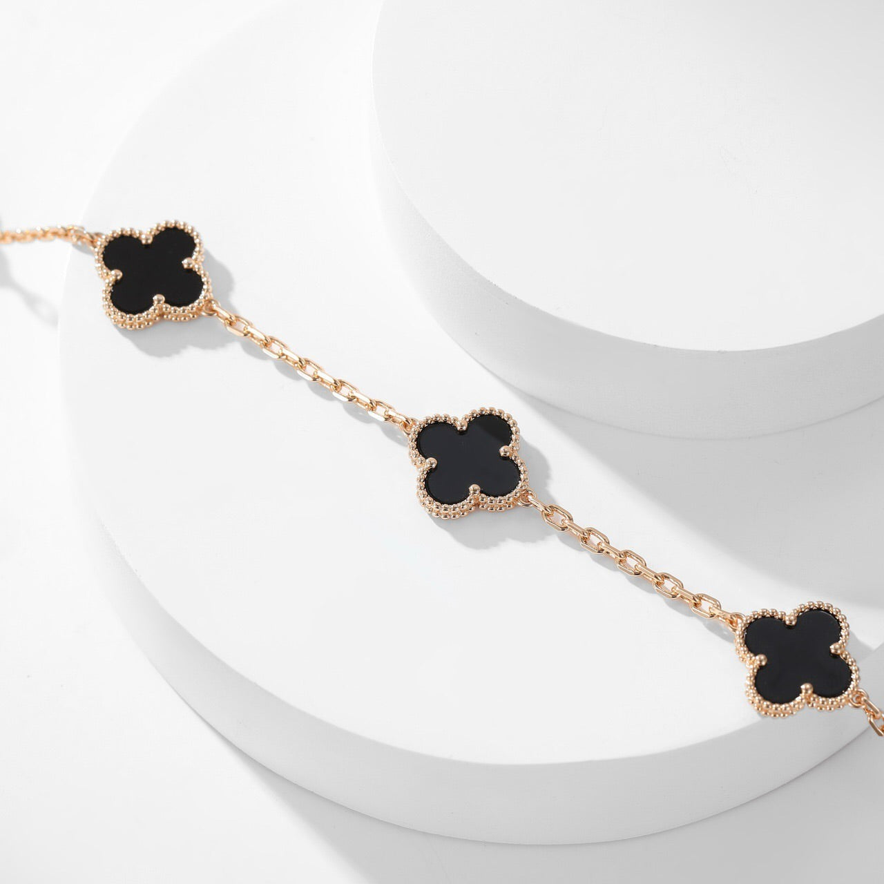 [LUXE JEWELRY]CLOVER 10 MOTIFS ONYX NECKLACE