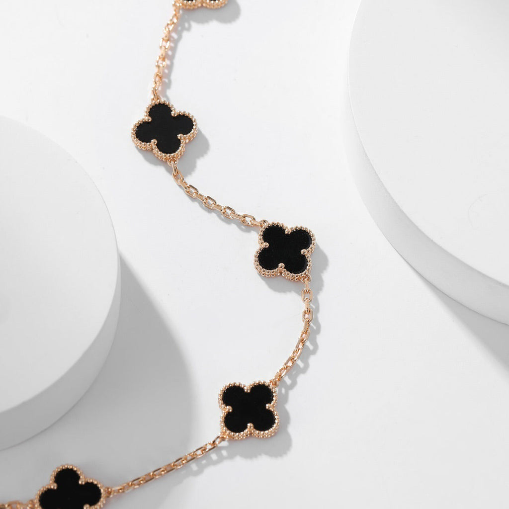 [LUXE JEWELRY]CLOVER 10 MOTIFS ONYX NECKLACE
