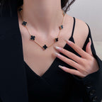 [LUXE JEWELRY]CLOVER 10 MOTIFS ONYX NECKLACE